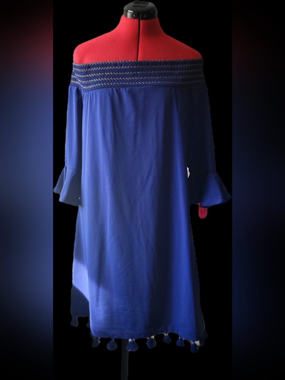 Cabana Life Royal Blue Off-Shoulder Bell Sleeve Tunic/Mini Dress
